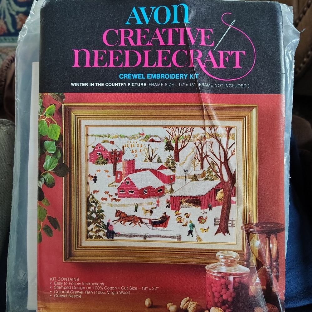 Crewel Embroidery Kit-Winter in the Country-Creative Needlecraft AVON